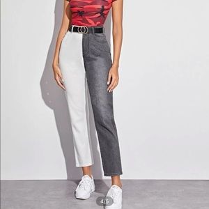 Half white half black high waisted jeans